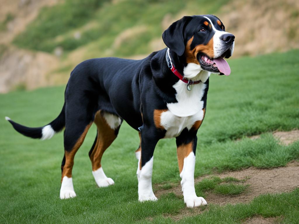 The magnificent Greater Swiss Mountain Dog in its natural environment The magnificent Greater Swiss Mountain Dog in its natural environment